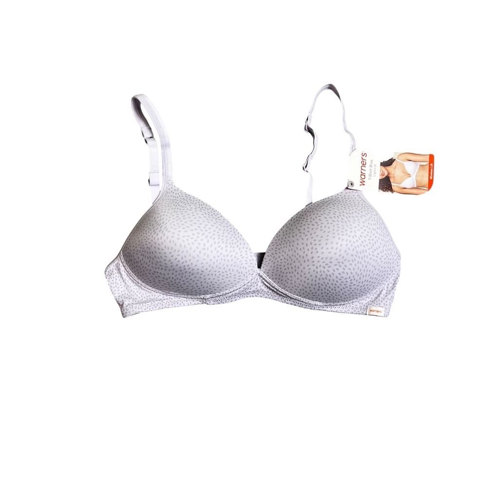 Warners Womens Light Lift Wireless T-Shirt Bra 34B Lavender Grey Micro Dot Print